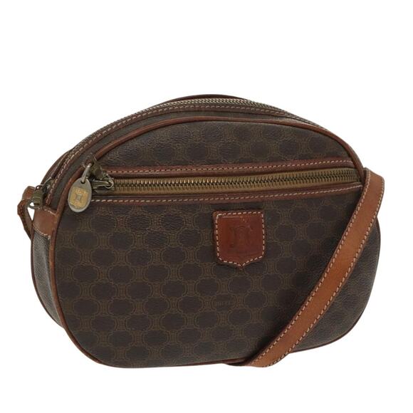 CELINE Macadam Canvas Shoulder Bag Pvc Leather Brown Gold - Picture 1 of 13